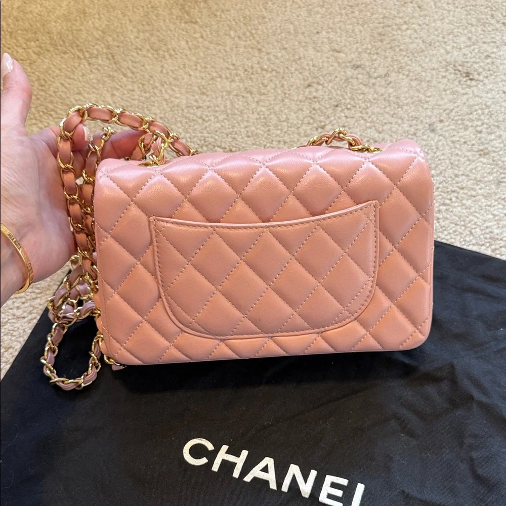 CHANEL Pink Quilted Lambskin Mini Flap Bag with Gold Chain - Picture 2 of 7